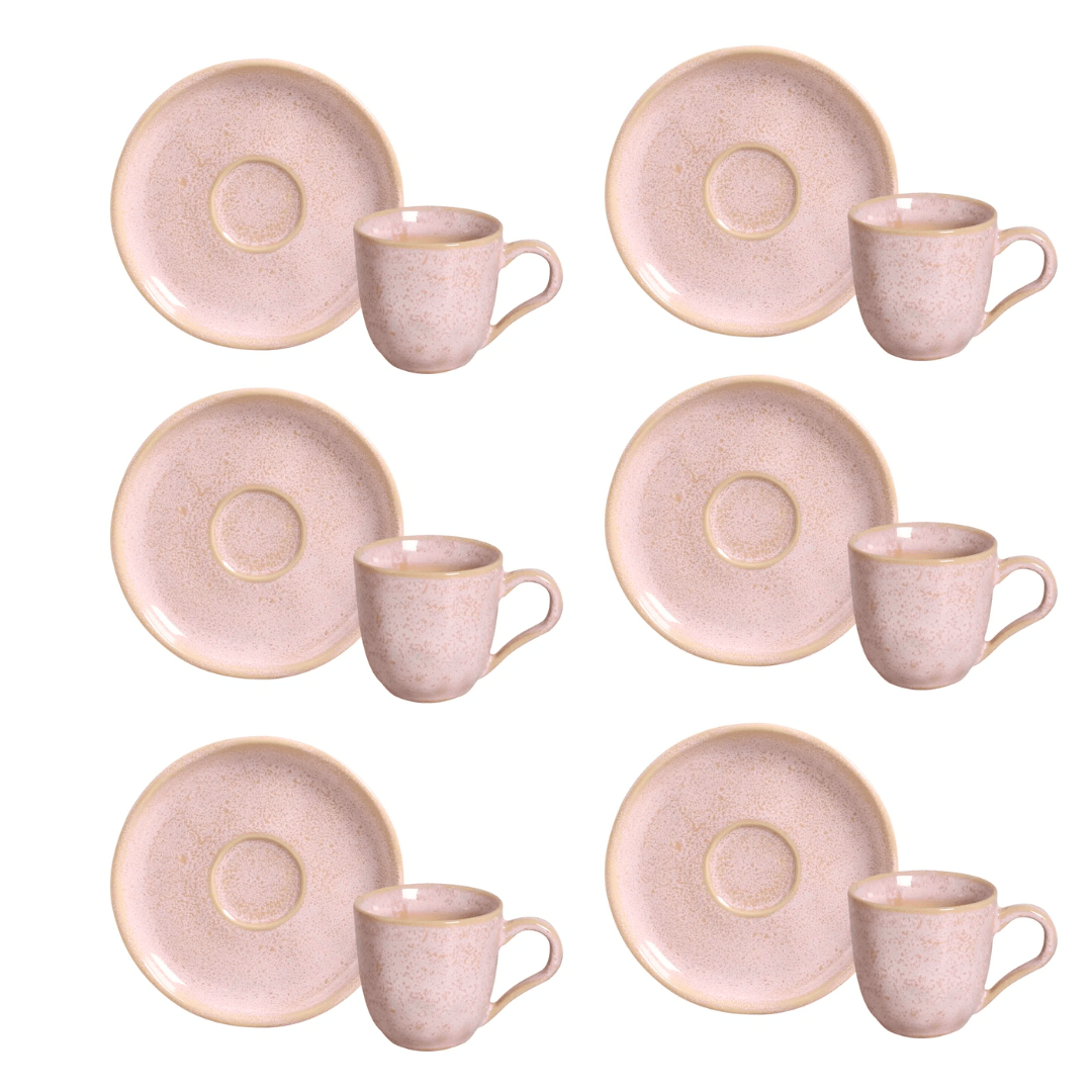 Jogo 6 Xícaras de Café com Pires Bio Litchi Rosa 120ml - Ela Decora