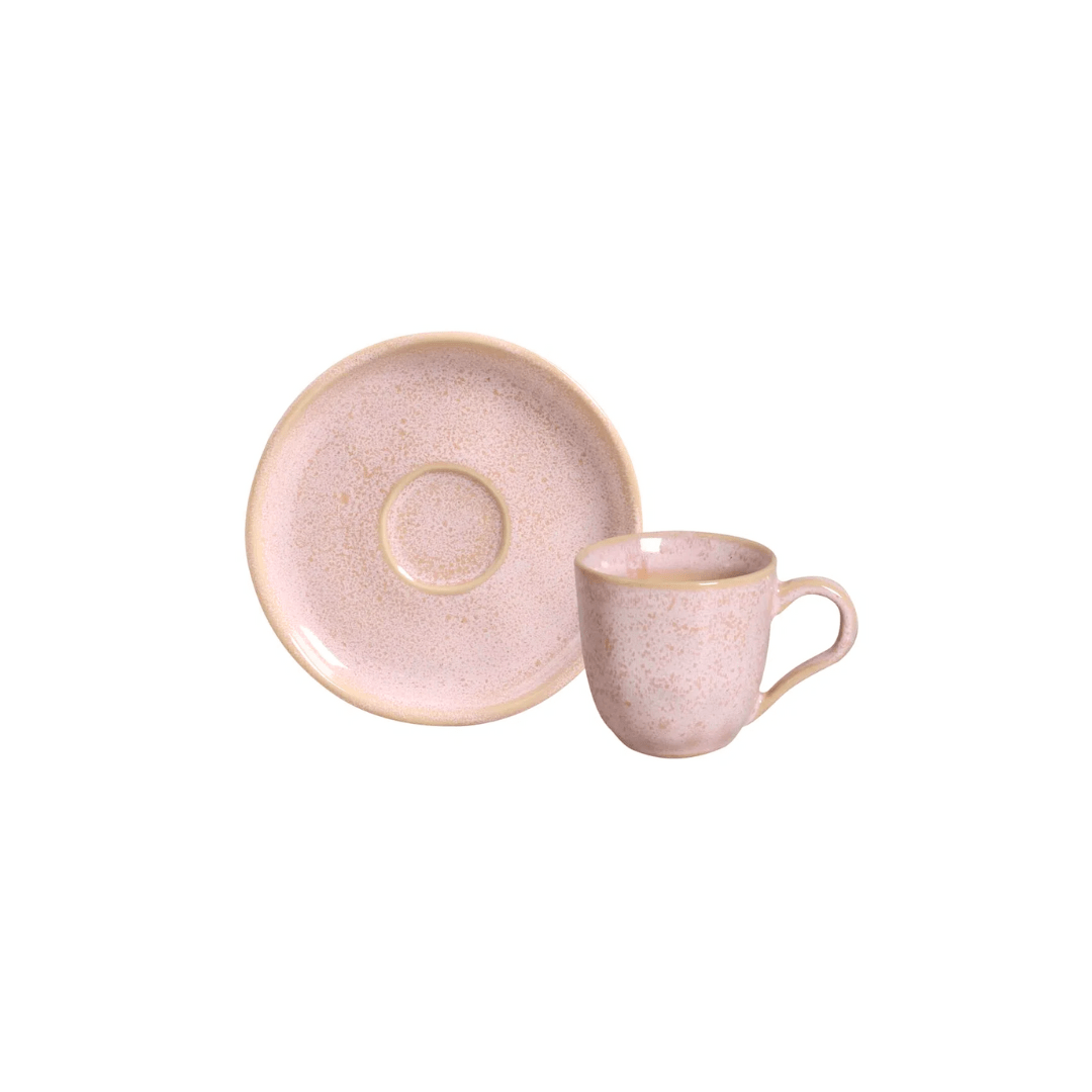 Jogo 6 Xícaras de Café com Pires Bio Litchi Rosa 120ml - Ela Decora