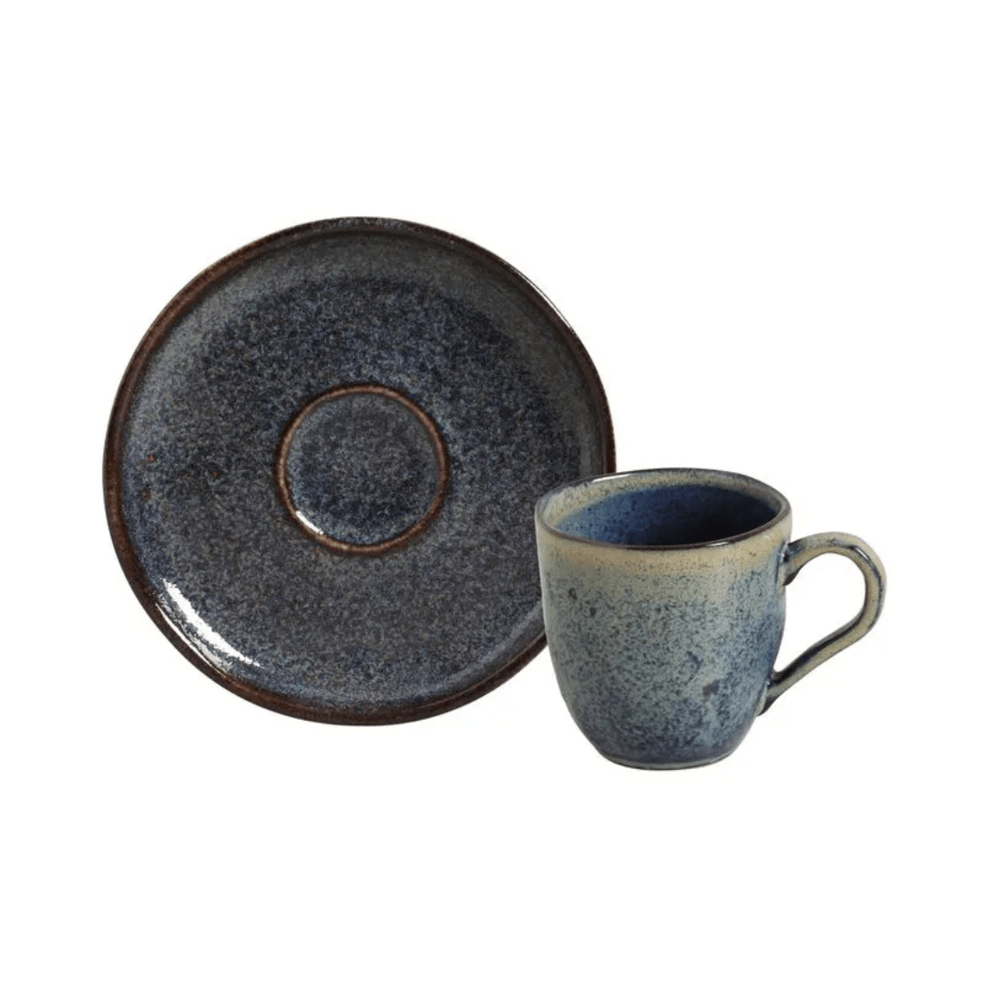 Jogo 6 Xícaras de Café com Pires Bio Titanium Azul Escuro 120ml - Ela Decora
