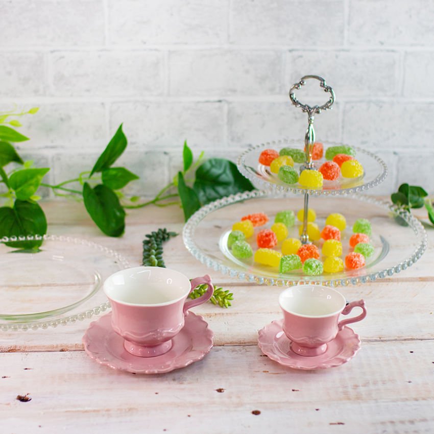Jogo 6 Xicaras de Café com Pires em Porcelana Fancy Rose 90ml - Ela Decora