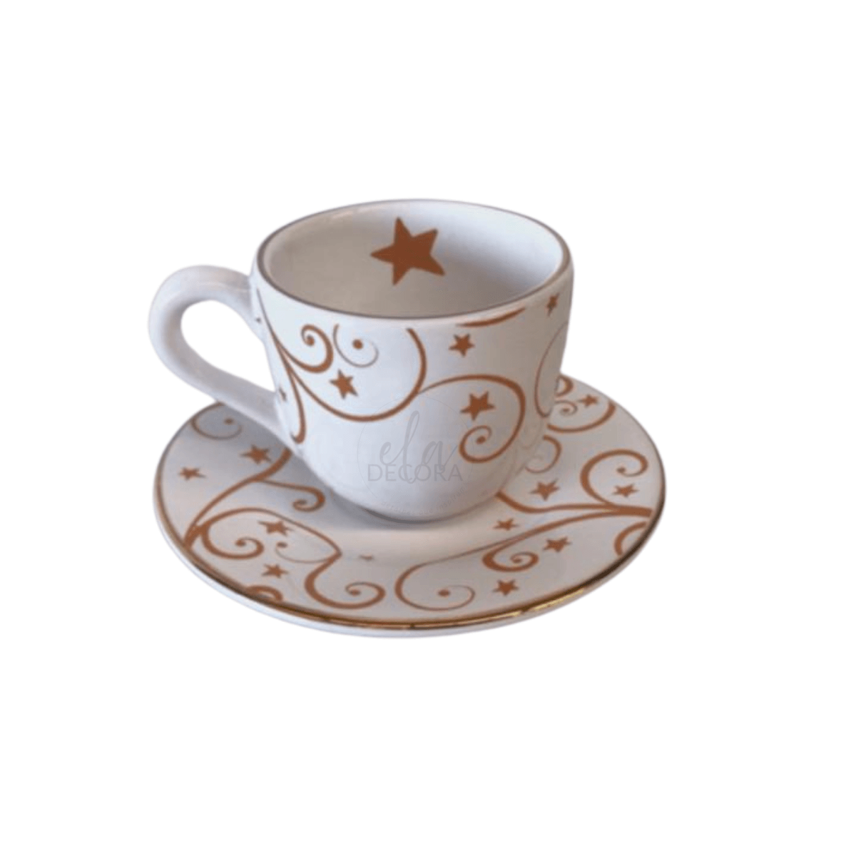 Jogo 6 Xicaras de Café com Pires Fio de Ouro Natal Christmas Day - Ela Decora
