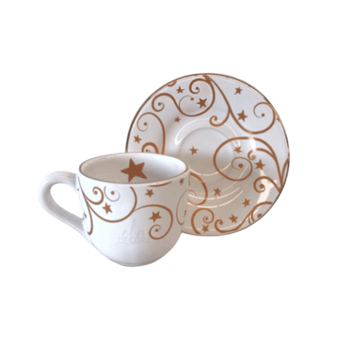 Jogo 6 Xicaras de Café com Pires Fio de Ouro Natal Christmas Day - Ela Decora