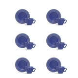 Jogo 6 Xícaras de Café com Píres Frisada Azul 100ml - Ela Decora