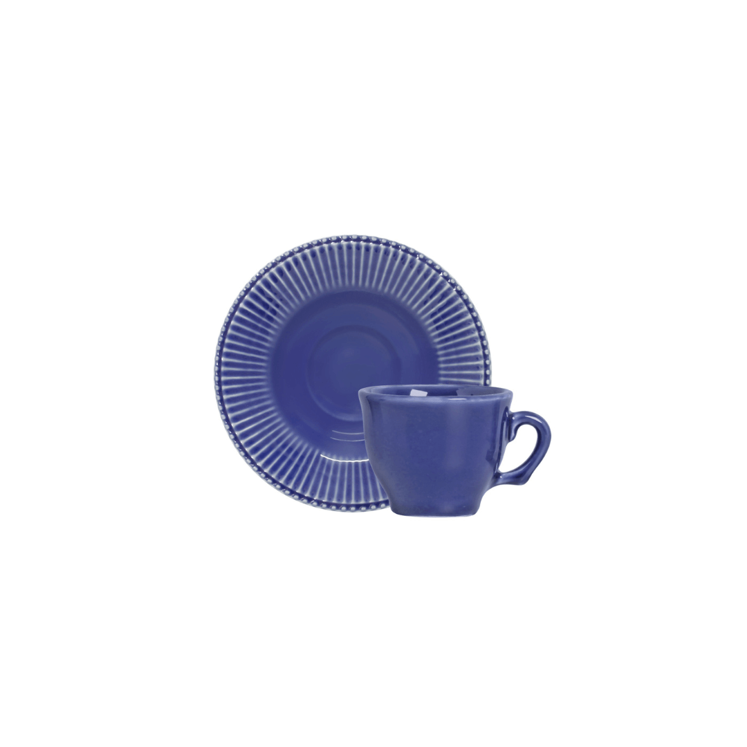 Jogo 6 Xícaras de Café com Píres Frisada Azul 100ml - Ela Decora