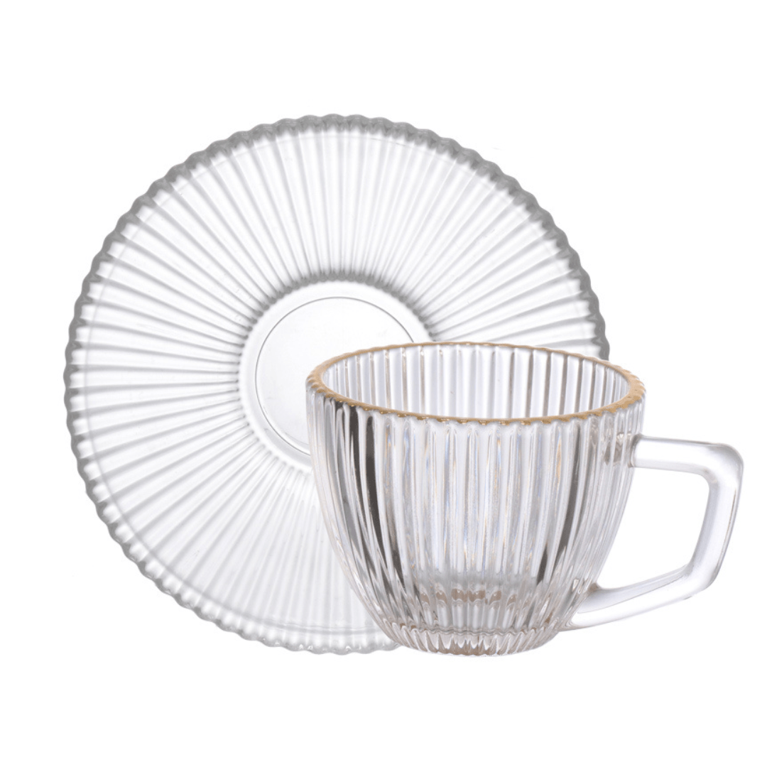 Jogo 6 Xicaras de Café com Pires Graffiato Fio de Ouro de Vidro 90ml - Ela Decora