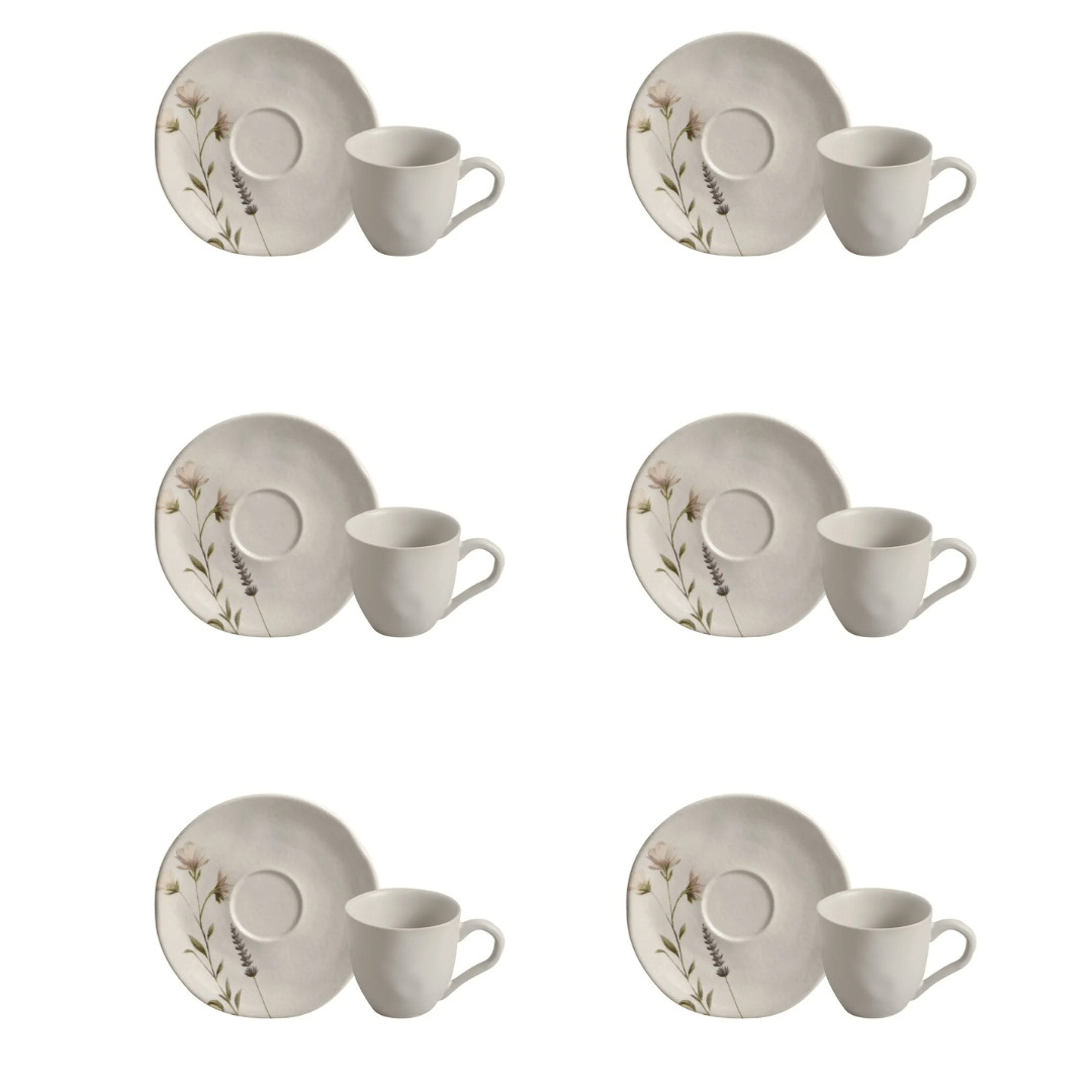 Jogo 6 Xícaras de Café com Pires Lavanda 120ml - Ela Decora