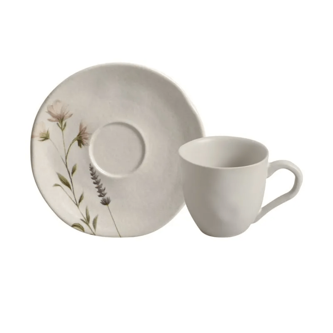 Jogo 6 Xícaras de Café com Pires Lavanda 120ml - Ela Decora