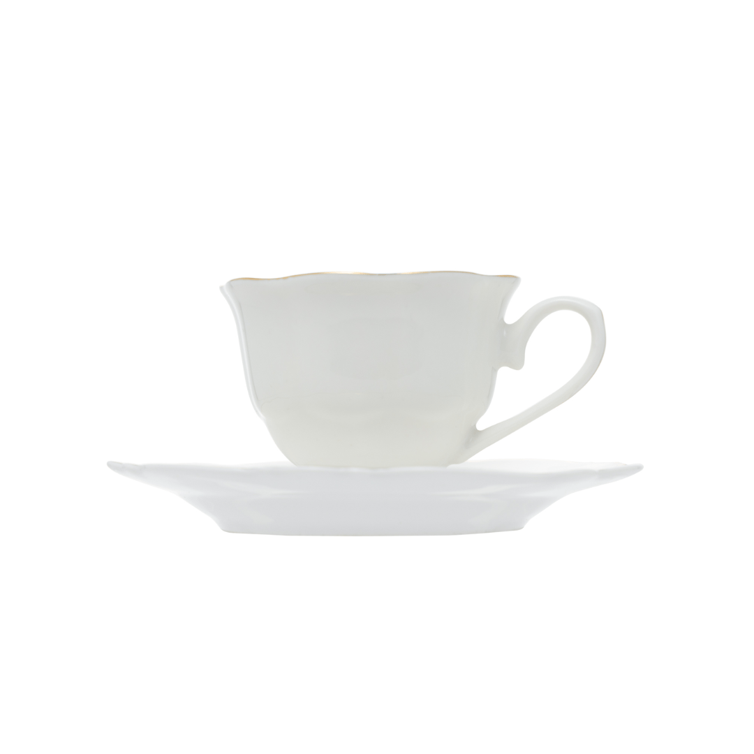 Jogo 6 Xícaras de Café com Pires Maldivas Branco com Fio de Ouro - Ela Decora