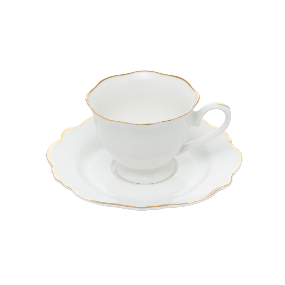 Jogo 6 Xícaras de Café com Pires Maldivas Branco com Fio de Ouro - Ela Decora