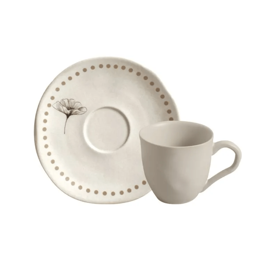 Jogo 6 Xícaras de Café com Pires Orgânico Amana 120ml - Ela Decora