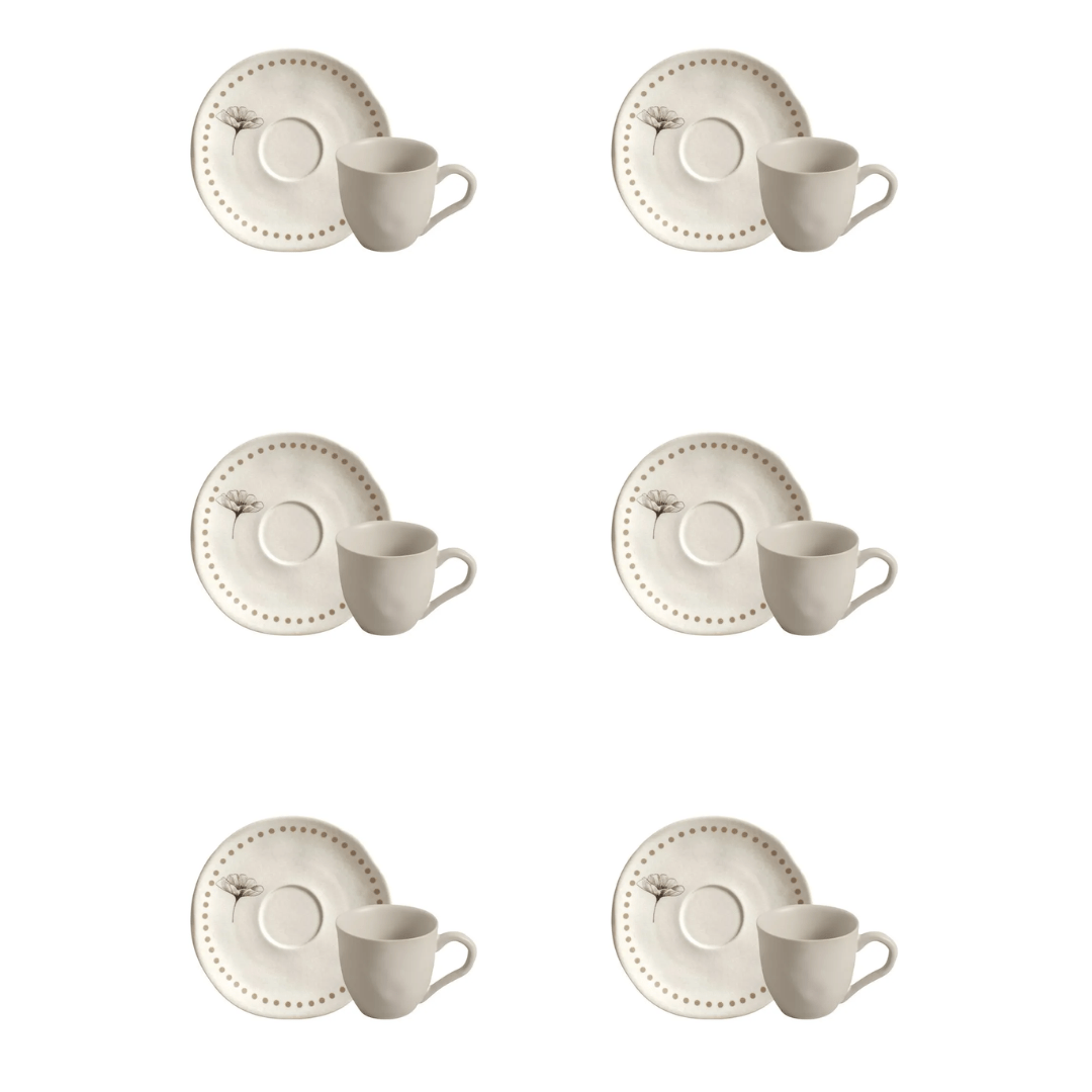 Jogo 6 Xícaras de Café com Pires Orgânico Amana 120ml - Ela Decora