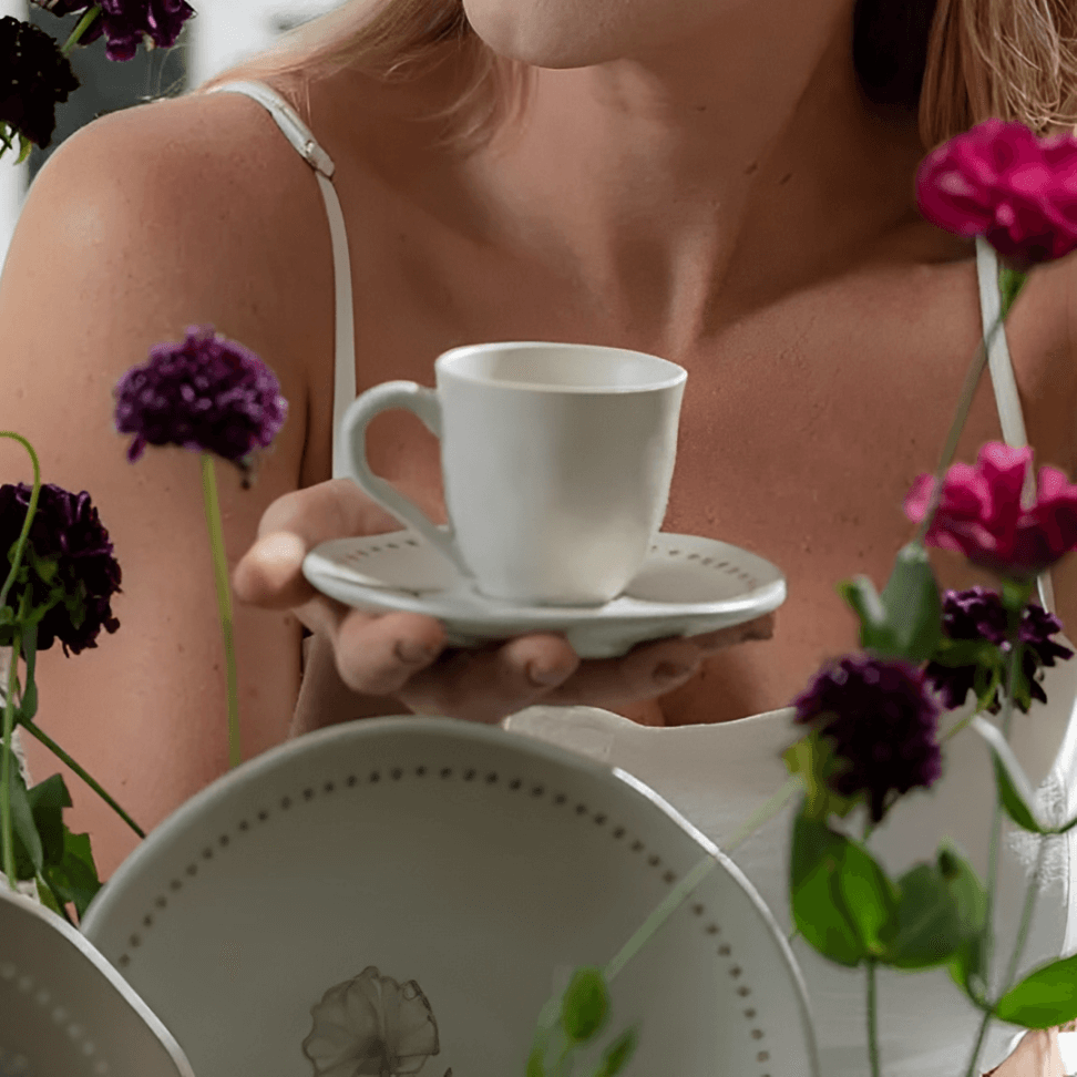 Jogo 6 Xícaras de Café com Pires Orgânico Amana 120ml - Ela Decora
