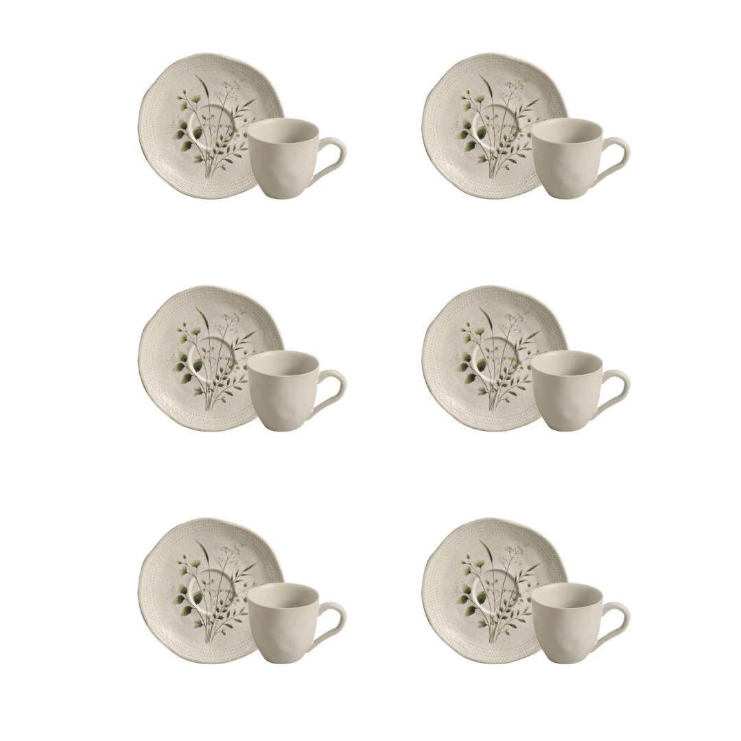Jogo 6 Xícaras de Café com Pires Orgânico Ammi 120ml - Ela Decora