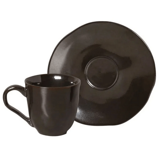 Jogo 6 Xícaras de Café com Píres Orgânico Ferrum Preto 120ml - Ela Decora