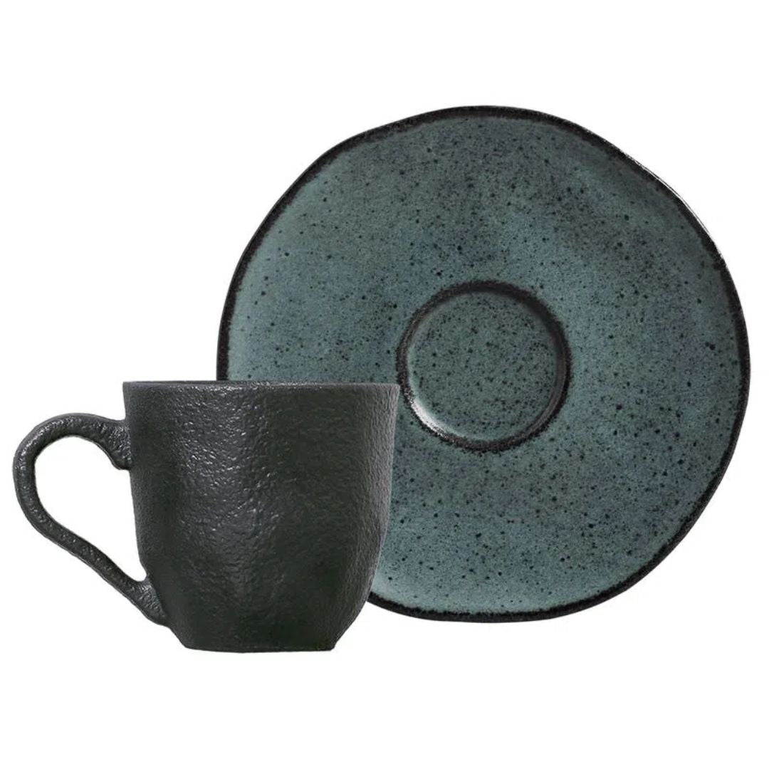 Jogo 6 Xícaras de Café com Píres Orgânico Petroleum Verde 120ml - Ela Decora