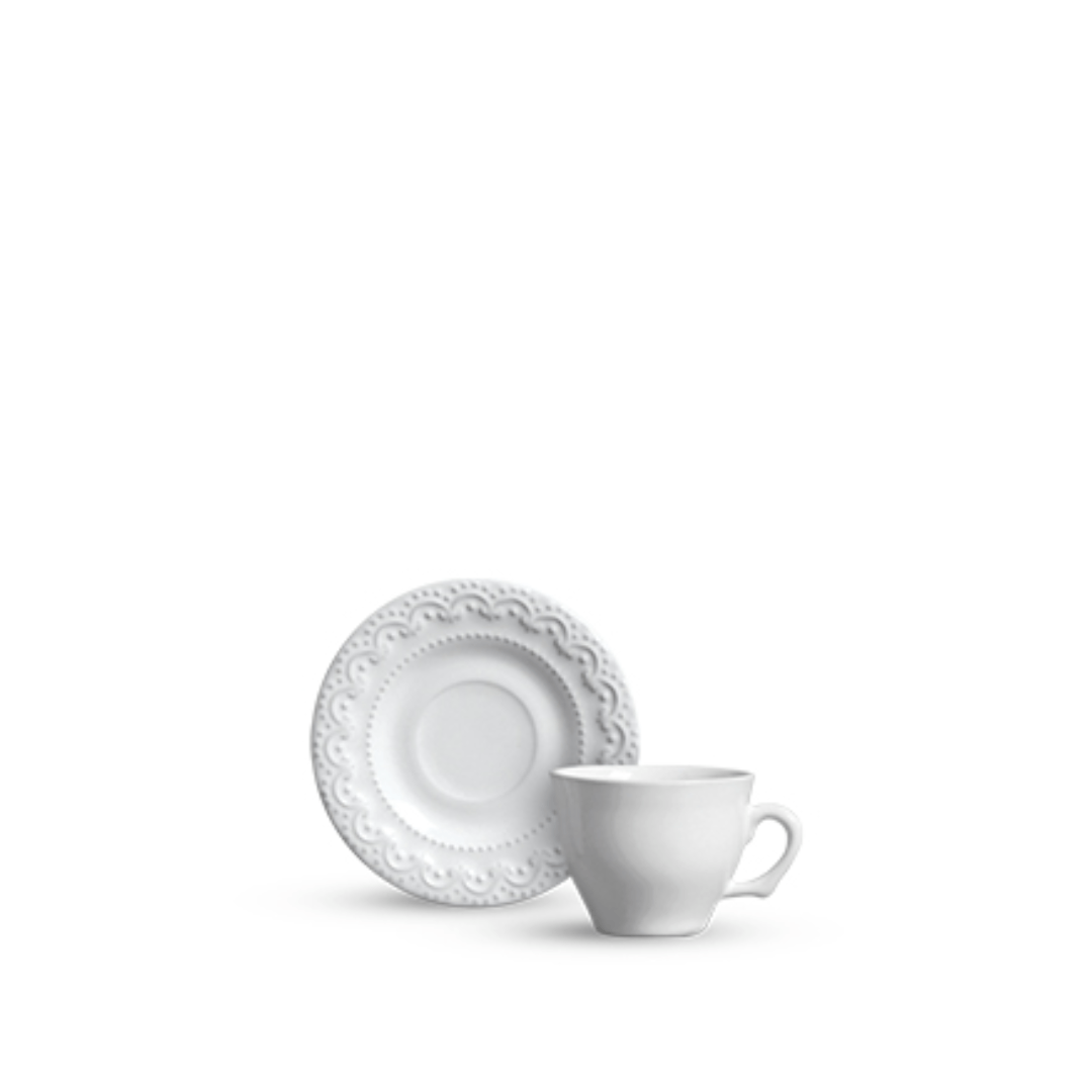 Jogo 6 Xicaras de Café com Pires Princess Branco 100ml - Ela Decora