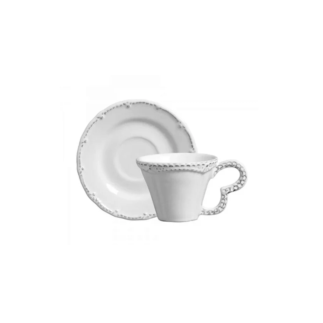 Jogo 6 Xicaras de Café com Pires Rendada Provence Branca 80ml - Ela Decora