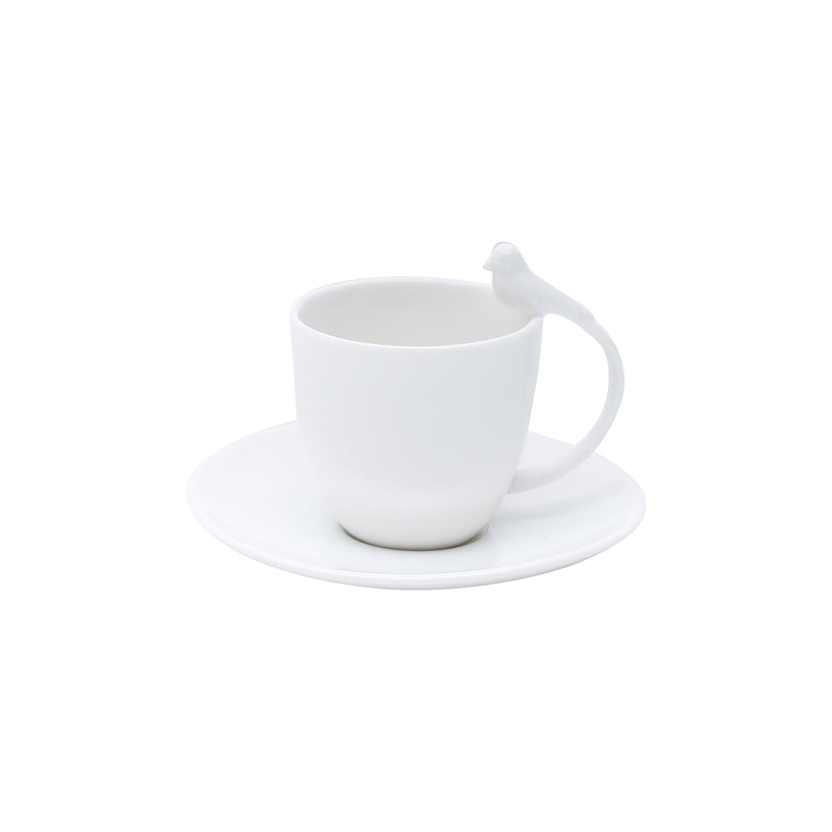 Jogo 6 Xícaras de Café Porcelana com Pires Birds Branca 85ml - Ela Decora