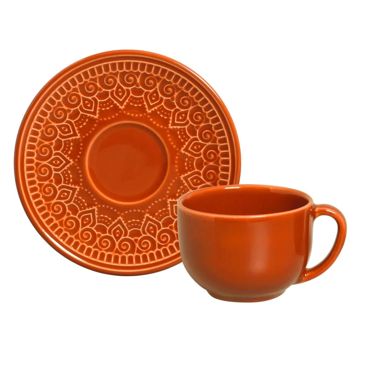 Jogo 6 Xícaras de Chá com Pires Agra Cantaloupe Laranja 260ml - Ela Decora
