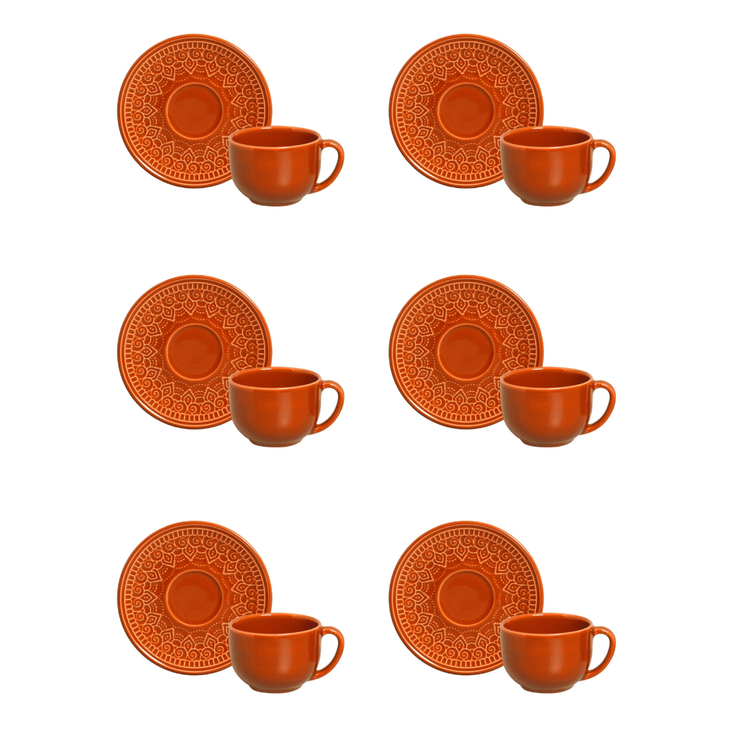 Jogo 6 Xícaras de Chá com Pires Agra Cantaloupe Laranja 260ml - Ela Decora