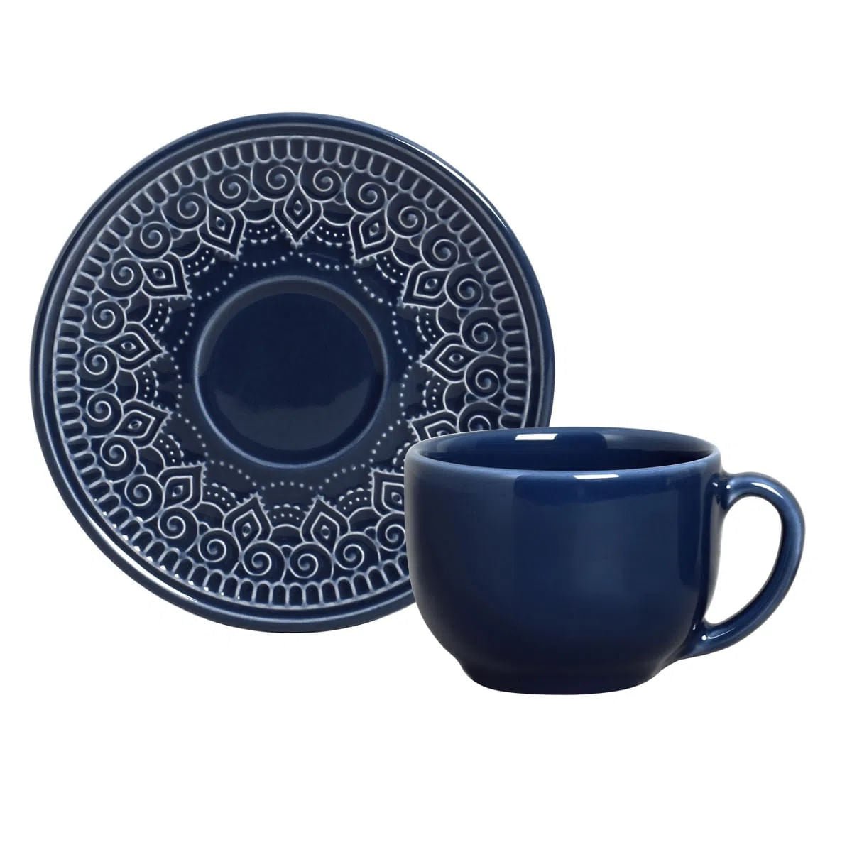 Jogo 6 Xícaras de Chá com Pires Agra Deep Blue Azul 260ml - Ela Decora