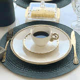 Jogo 6 Xícaras de Chá Porcelana com Pires Egg Branca e Dourada 200ml - Ela Decora