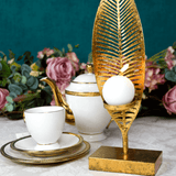 Jogo 6 Xicaras de Chá Porcelana com Pires Paddy Branca e Dourada 200ml - Ela Decora