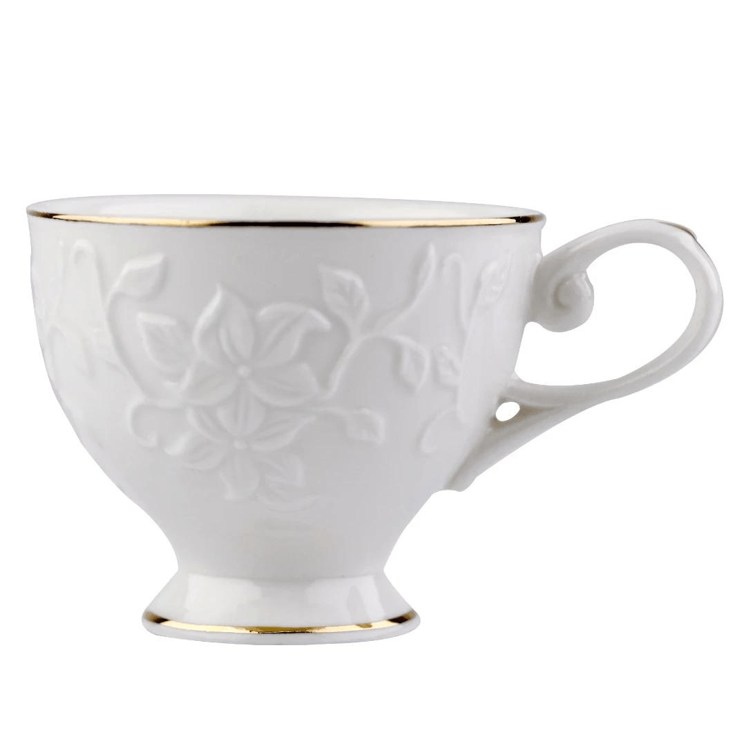 Jogo 6 Xícaras para Café com Pires Scarlet New Bone Branco com Borda Dourada 90ml - Ela Decora