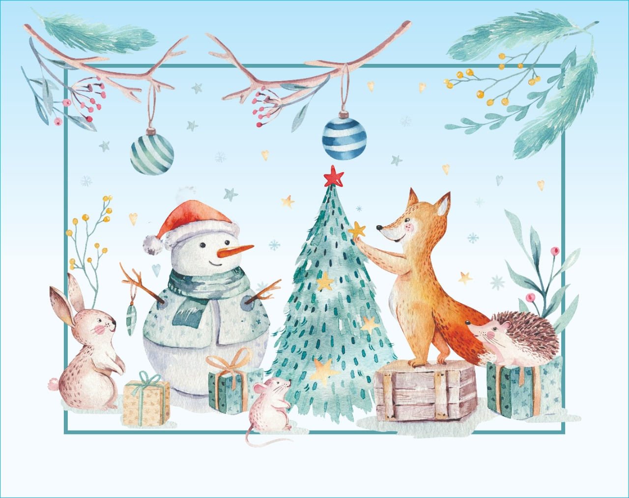 Jogo Americano Estampado Boneco de Neve Azul 45cm x 35cm - Ela Decora
