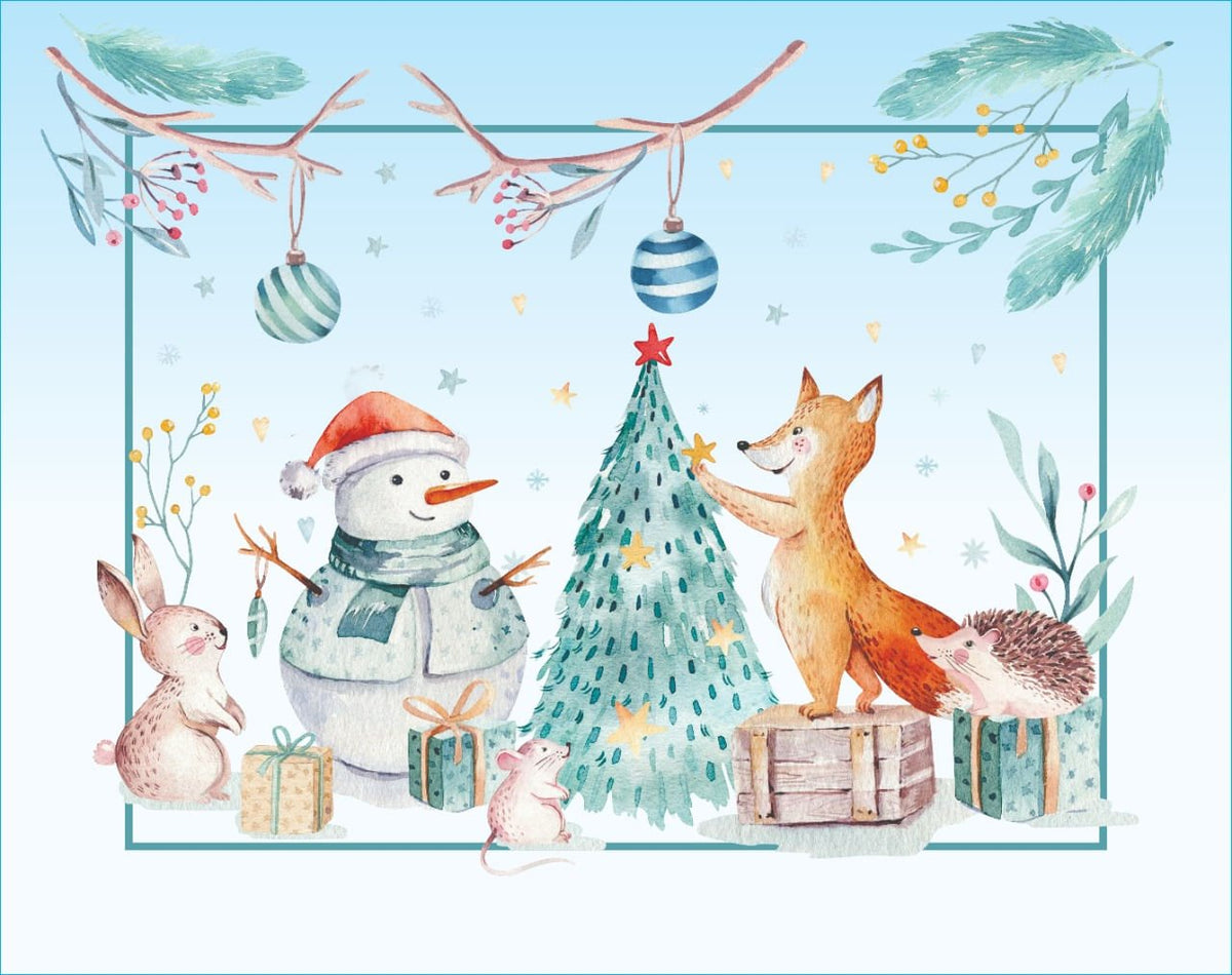 Jogo Americano Estampado Boneco de Neve Azul 45cm x 35cm - Ela Decora