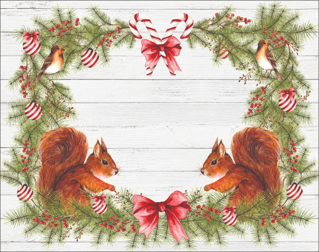 Jogo Americano Estampado Natal Esquilo Branco 45cm x 35cm - Ela Decora