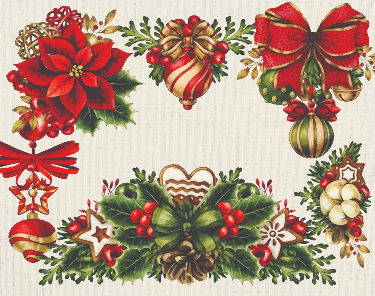 Jogo Americano Estampado Natal Green Red Bege 45cm x 35cm - Ela Decora