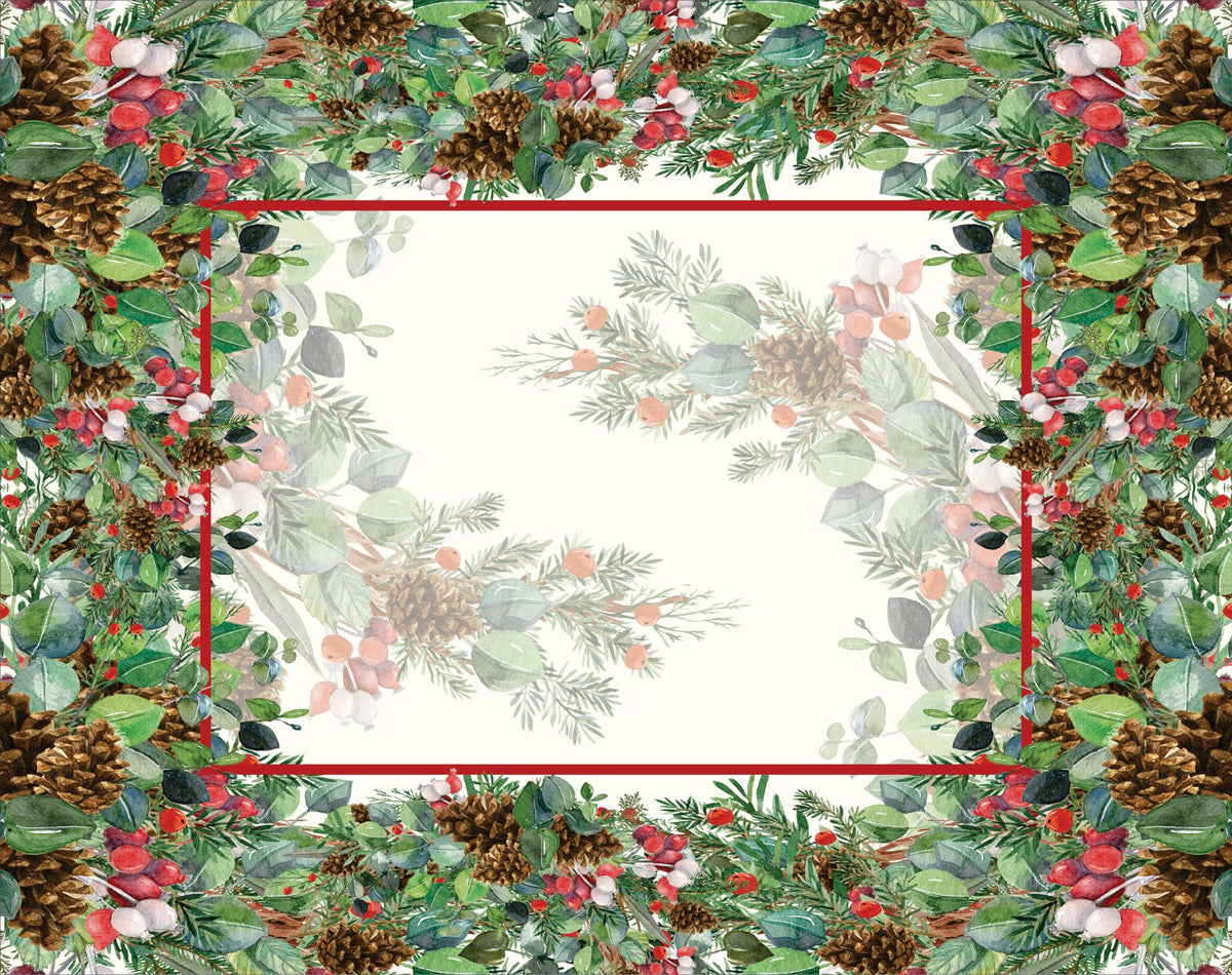Jogo Americano Natal Arbusto Pinha Branco 45cm x 35cm - Ela Decora