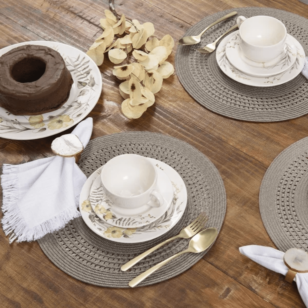 Jogo Americano Redondo Avulso Luna Tressê Taupe 38cm - Ela Decora
