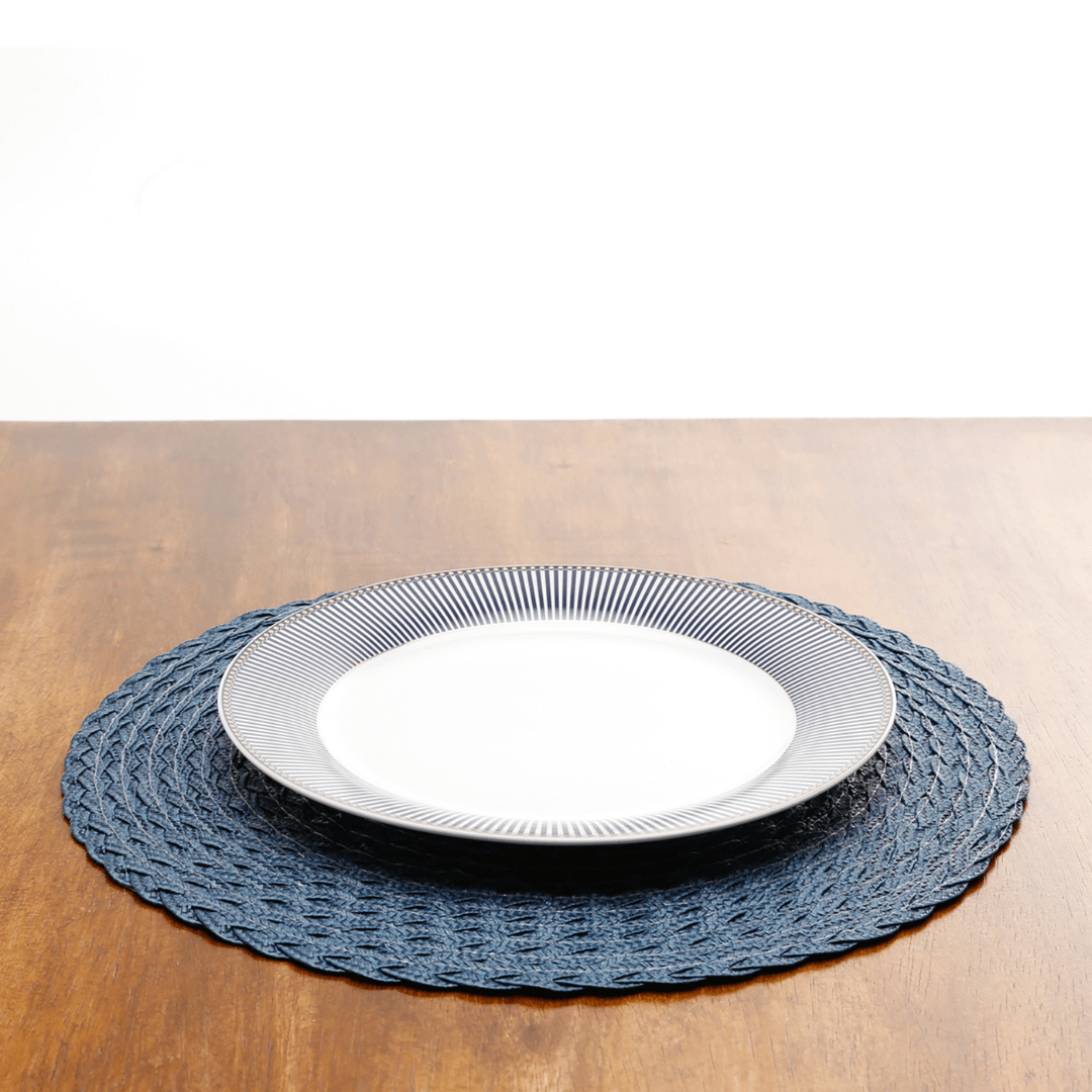 Jogo Americano Redondo Poliéster Leaf Azul Escuro 38cm - Ela Decora