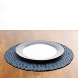 Jogo Americano Redondo Poliéster Leaf Azul Escuro 38cm - Ela Decora