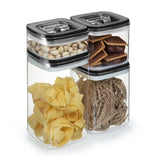 Jogo Com 4 Potes Herméticos Quadrado Com Tampa Preto P - 425ml / M - 1,1 Litro / G - 1,7 Litros / GG - 2,3 Litros - Ela Decora