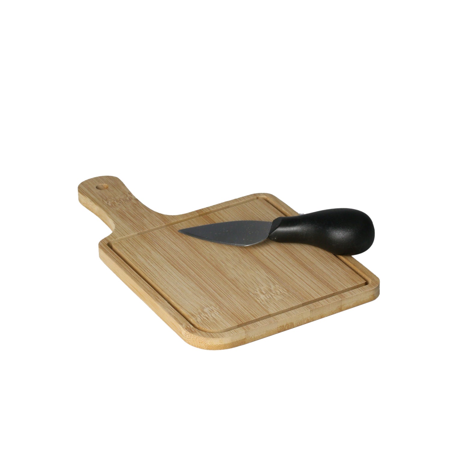 Jogo com tábua de bambu e faca de queijo - 20 cm - Ela Decora