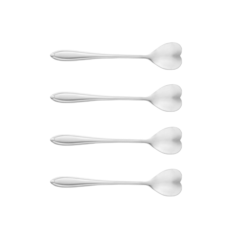 Jogo de 4 Colheres Aço Inox para Chá Heart Coração Prateada 12,7 cm - Ela Decora
