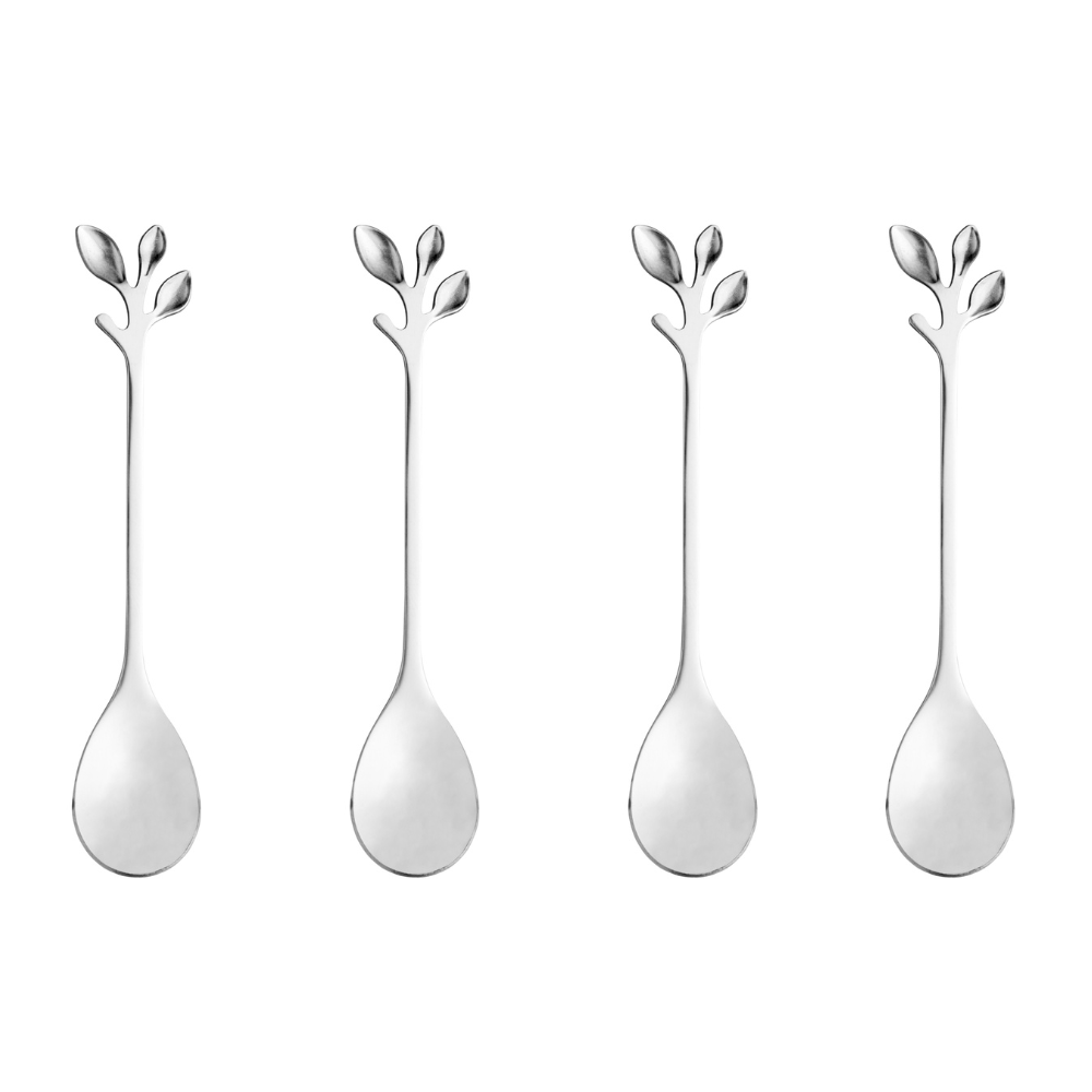 Jogo de 4 Colheres Aço Inox Para Chá Leaves Folhas - Ela Decora