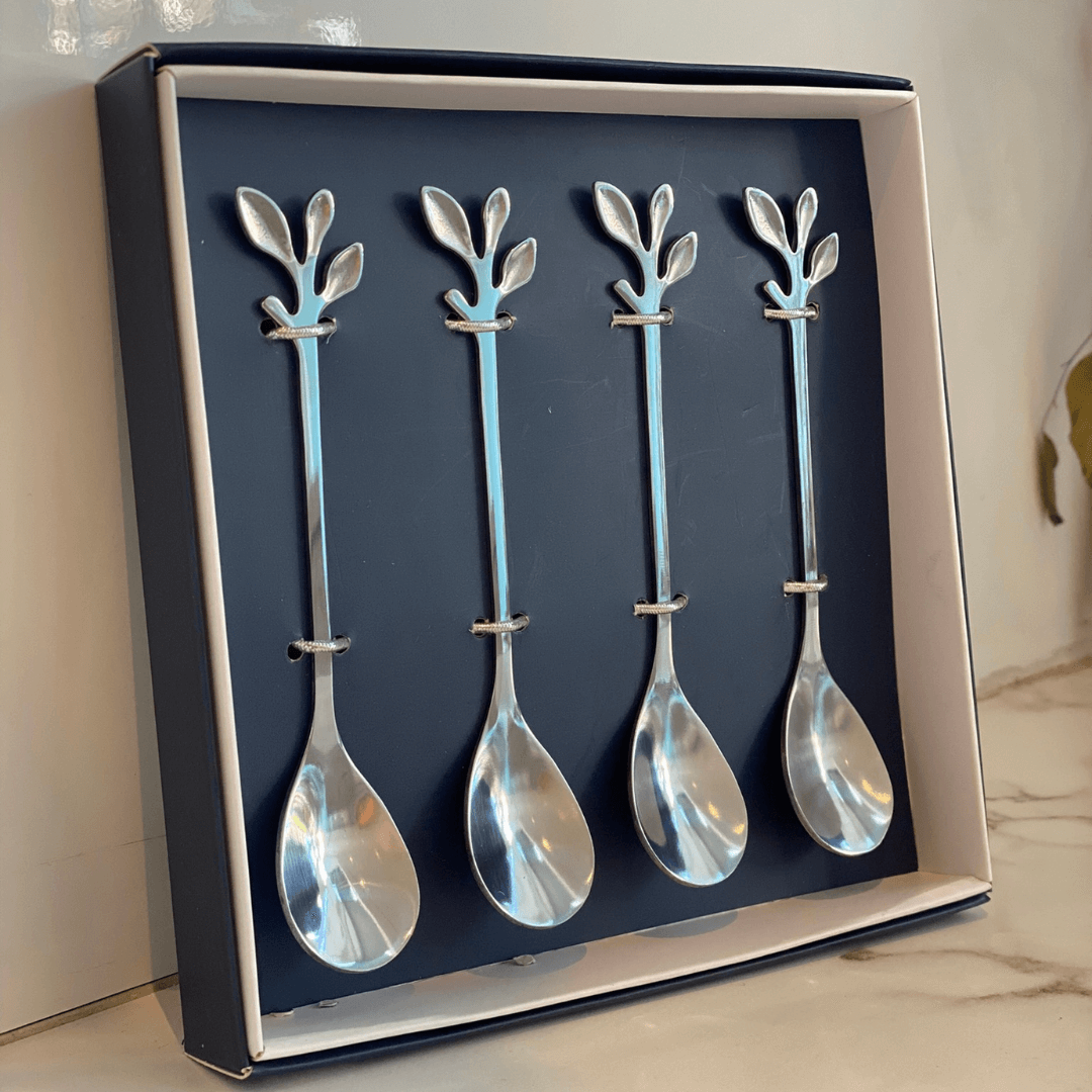 Jogo de 4 Colheres Aço Inox Para Chá Leaves Folhas - Ela Decora