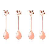 Jogo de 4 Colheres Aço Inox Para Chá Leaves Folhas Rose Gold - Ela Decora