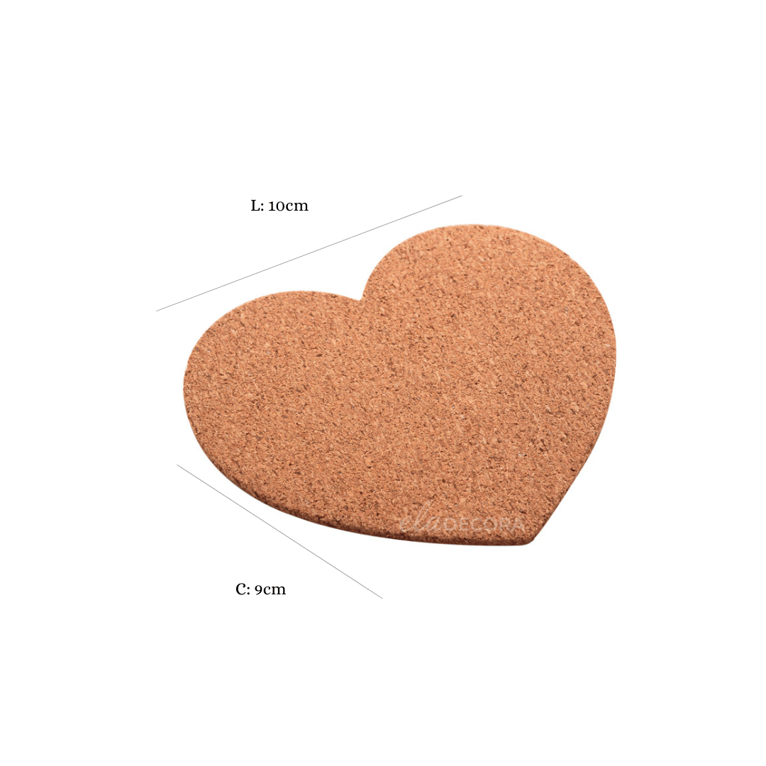Jogo de 4 Porta Copos de Cortica Coração Marrom 10cm - Ela Decora