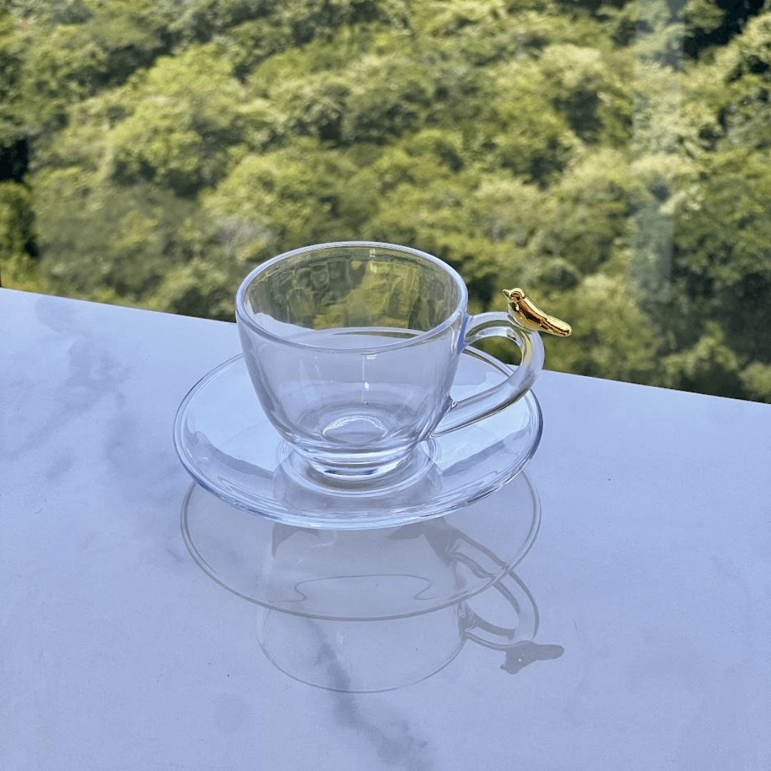 Jogo de 4 Xícaras de Café com Pires Golden Bird 80ml - Ela Decora