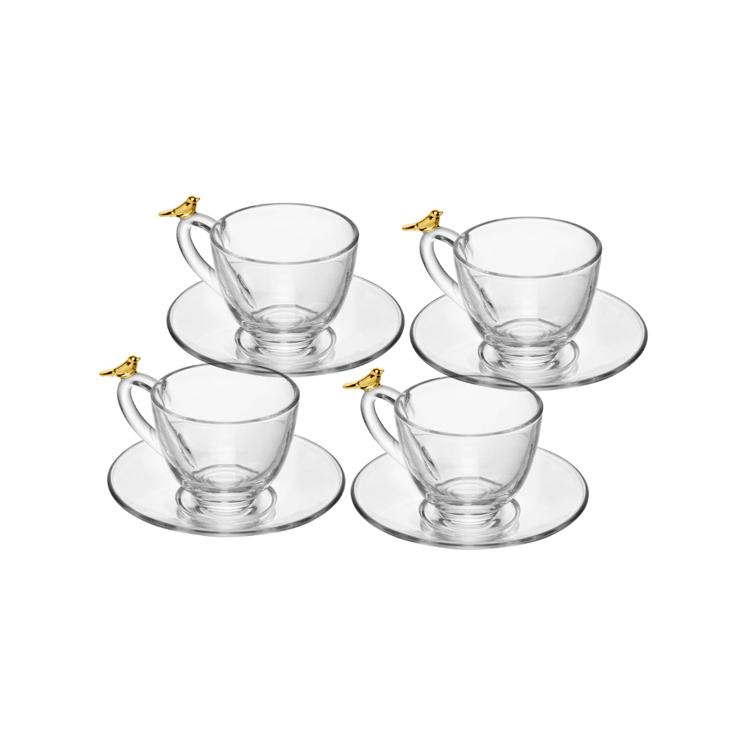 Jogo de 4 Xícaras de Café com Pires Golden Bird 80ml - Ela Decora
