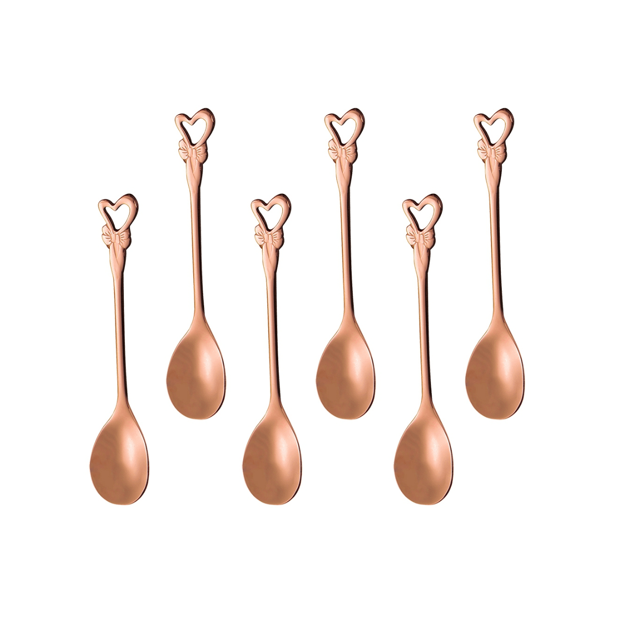 Jogo de 6 Colheres Romantique Cabo Coração em Aço Inox Rose Gold - Ela Decora