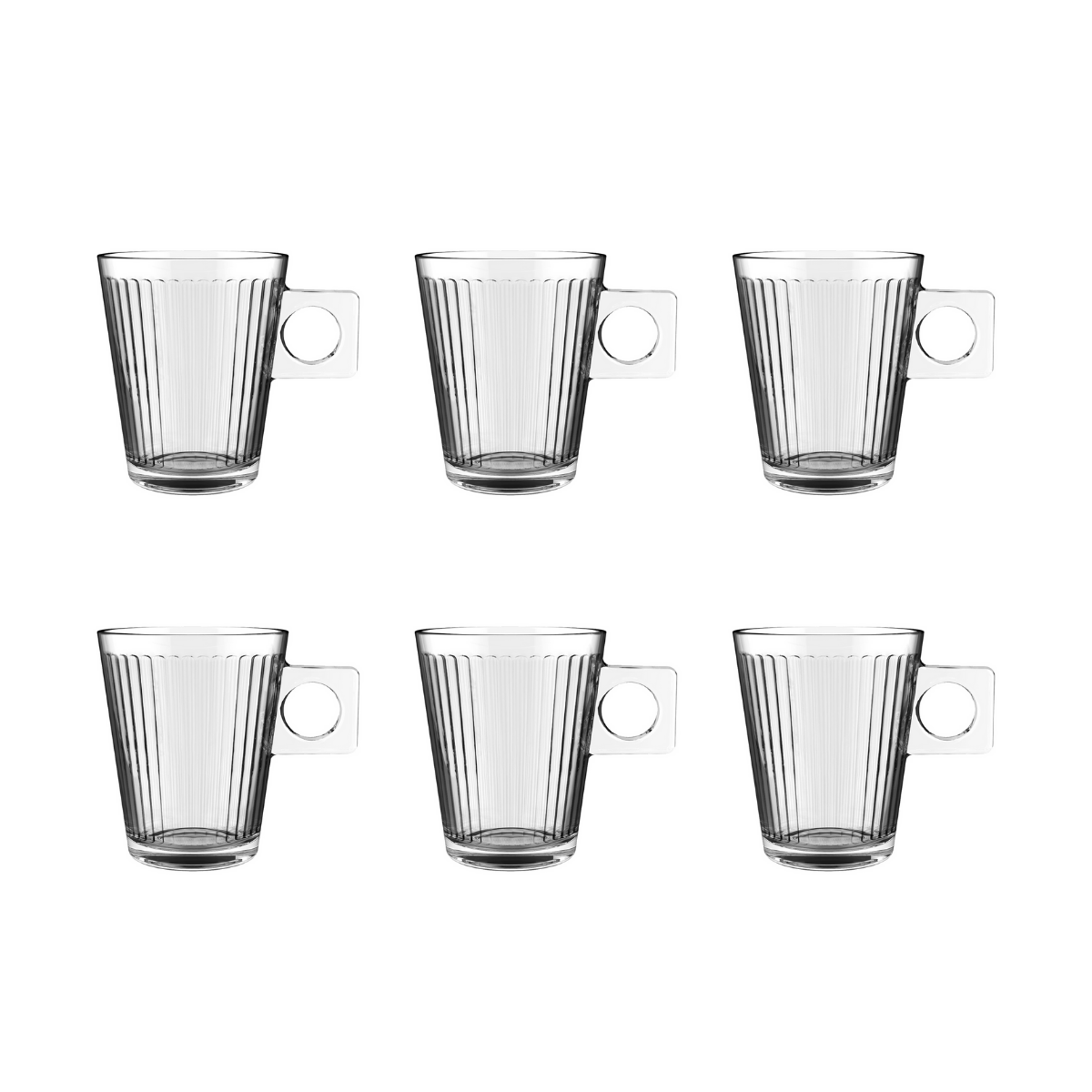Jogo de 6 Xícaras de Café Lines Coffee Time em Vidro - 80ml - Ela Decora