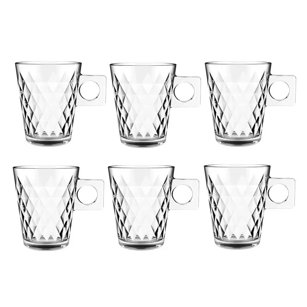 Jogo de 6 Xícaras Diamond Coffee Time em Vidro - 80ml - Ela Decora