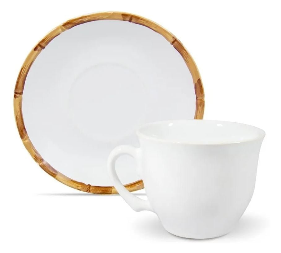 Jogo de 6 Xicaras para Café com Pires em Bambu Branco 100ml - Ela Decora