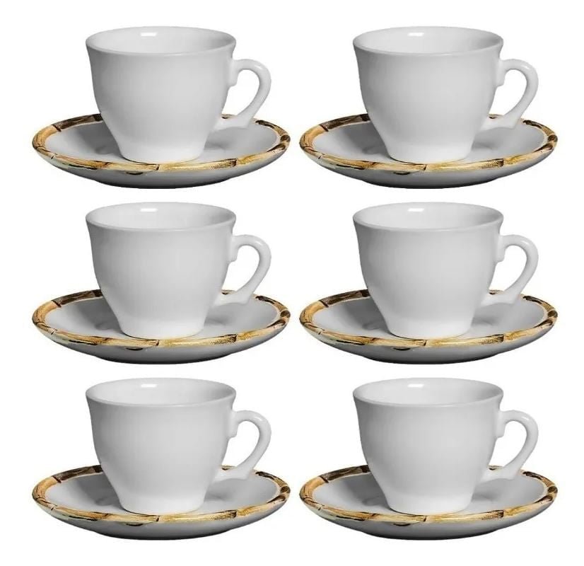 Jogo de 6 Xicaras para Café com Pires em Bambu Branco 100ml - Ela Decora